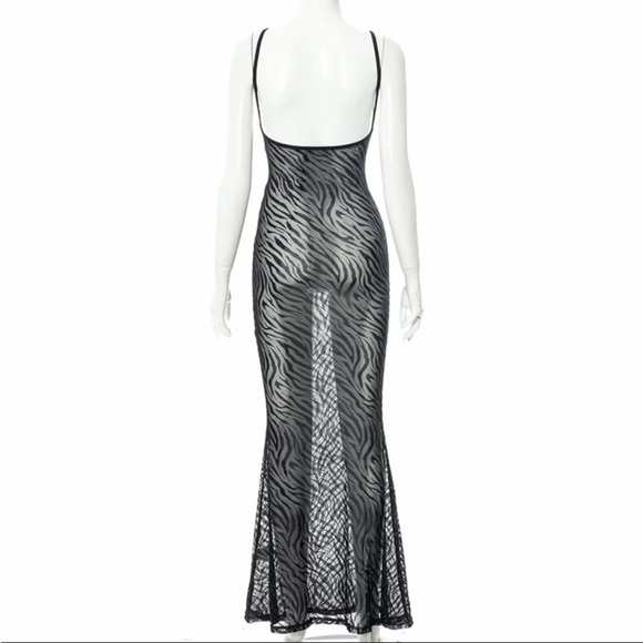 5⭐️ CASA B | Marjorie Sheer Open-Back Velvet Sheath Mermaid Maxi Slip Dress - Picture 6 of 9